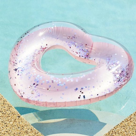 Pink Heart Glitter Pool Ring - Picture 1 of 4